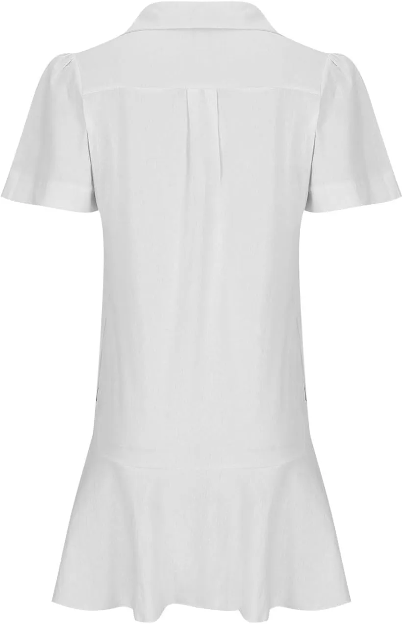 Womens Sleeveless Shirt Dress Ruffle Hem Tank Dress Button V Neck Swing Shift Mini Dresses Lapel Collar Tunic Dress