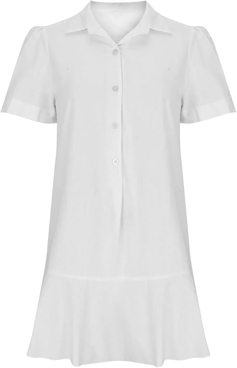 Womens Sleeveless Shirt Dress Ruffle Hem Tank Dress Button V Neck Swing Shift Mini Dresses Lapel Collar Tunic Dress