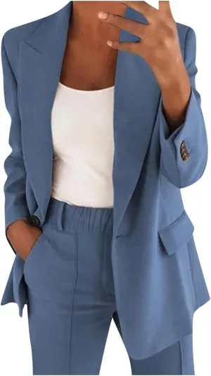 womens suits 2 piece set business open front plus size blazer and long pants lounge wear sets Casual Matching Sets