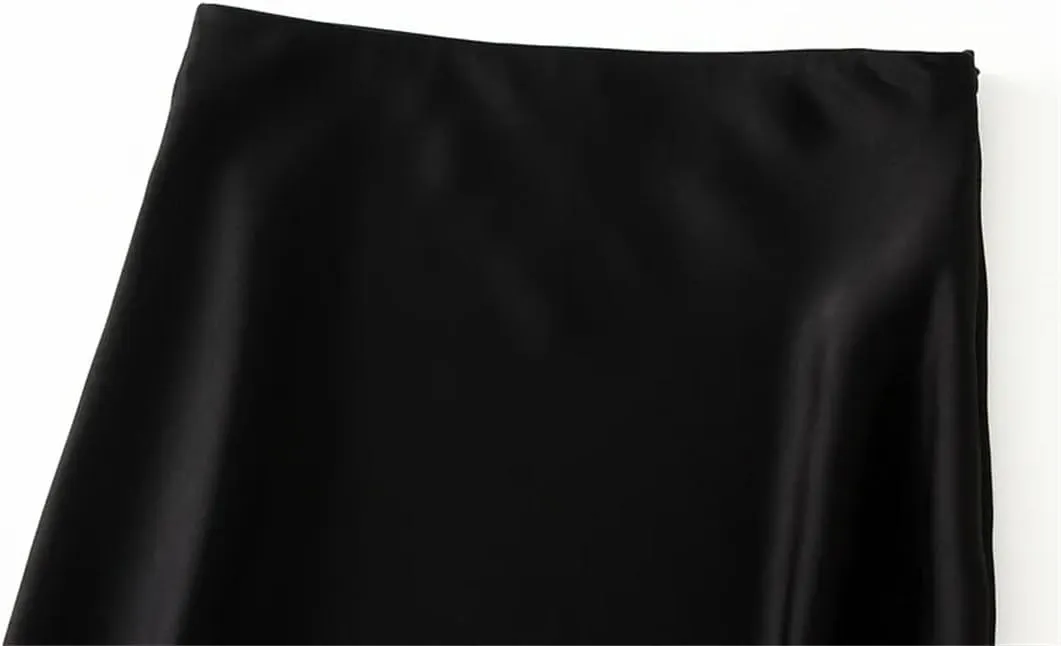 Women's Summer High-Waisted Slim Skirt Elegant Satin Skirt Elastic Waist Mid-Length Office Lady Skirts