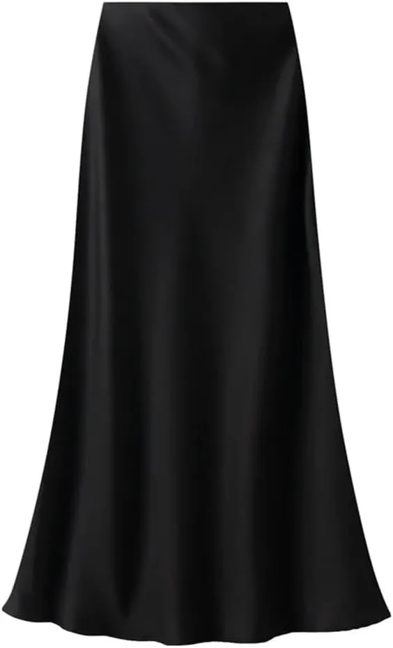 Women's Summer High-Waisted Slim Skirt Elegant Satin Skirt Elastic Waist Mid-Length Office Lady Skirts