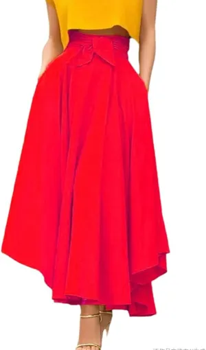 Women's Summer Maxi Skirt Pleated A Line High Waisted Flowy Beach Casual Long Skirts with Pockets