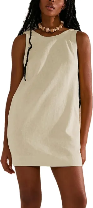 Womens Summer Open Back Sunshine Dresses 2024 Casual Beach Cotton Linen Mini Dress