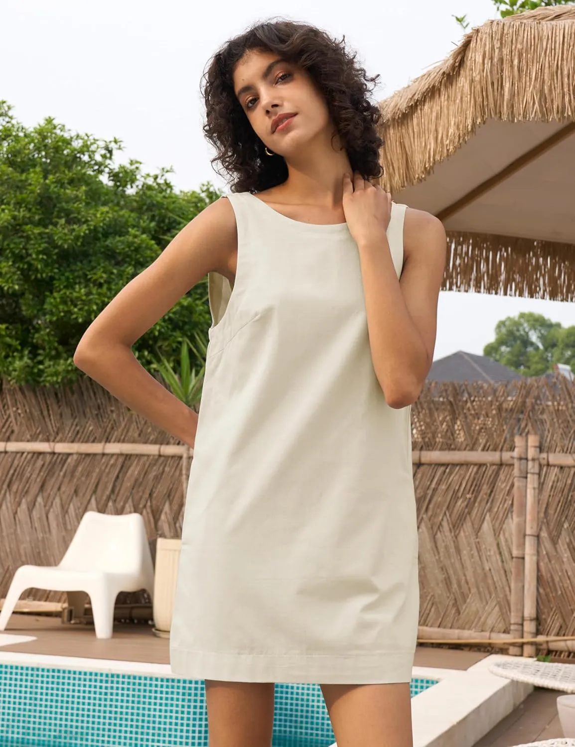 Womens Summer Open Back Sunshine Dresses 2024 Casual Beach Cotton Linen Mini Dress