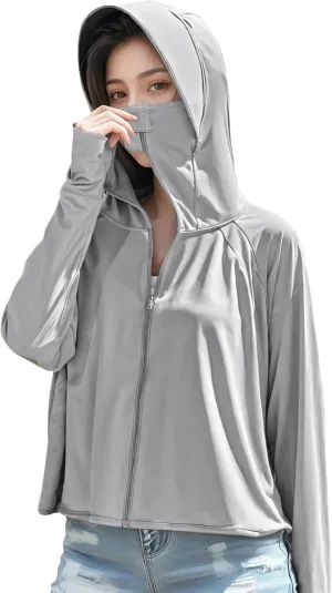 Women'S Sun Protection Shirt, Long Sleeve, Breathable, Quick-Dry With Wide Brim Hood, Zipper Front For Hiking, Running, And Outdoor Sports