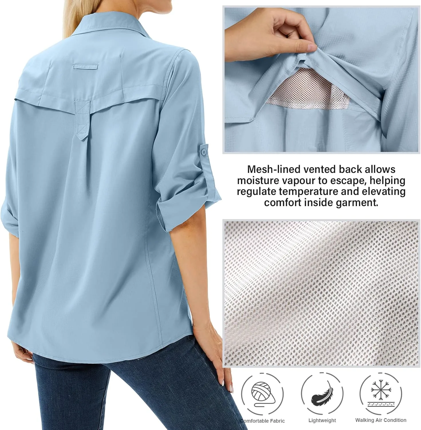 Women's UPF 50 Long Sleeve UV Sun Protection Safari Shirts Outdoor Quick Dry Fishing Hiking Travel Shirts