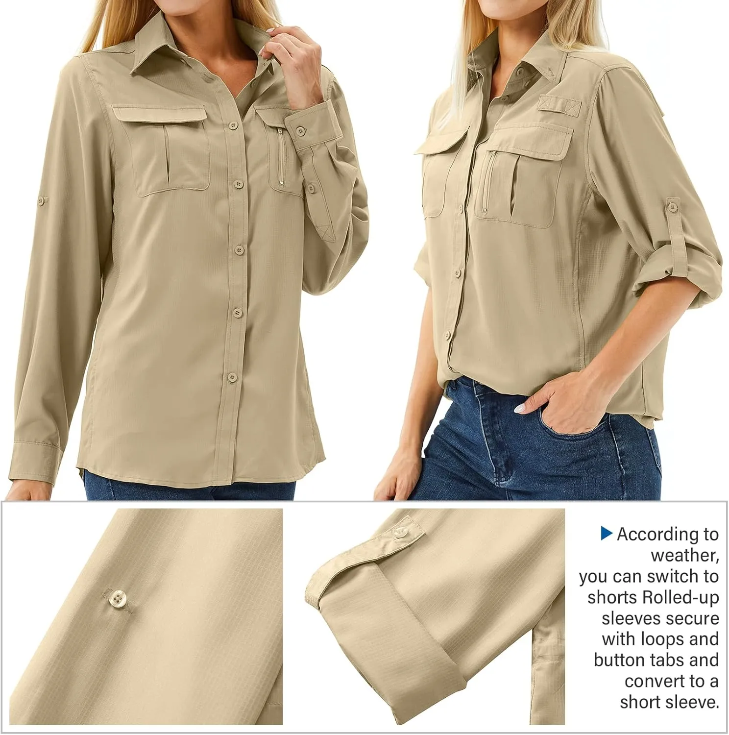 Women's UPF 50 Long Sleeve UV Sun Protection Safari Shirts Outdoor Quick Dry Fishing Hiking Travel Shirts