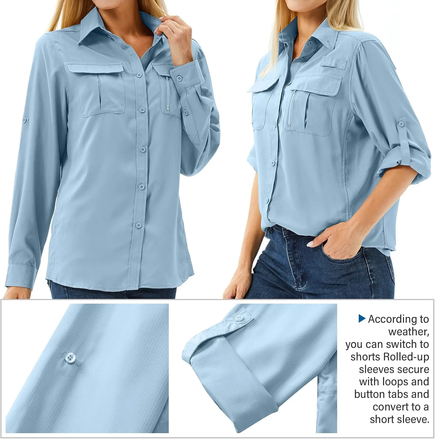 Women's UPF 50 Long Sleeve UV Sun Protection Safari Shirts Outdoor Quick Dry Fishing Hiking Travel Shirts
