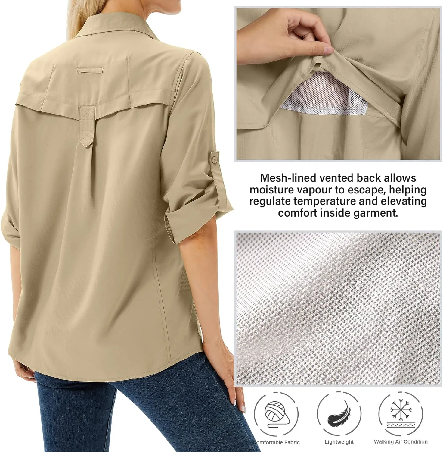 Women's UPF 50 Long Sleeve UV Sun Protection Safari Shirts Outdoor Quick Dry Fishing Hiking Travel Shirts