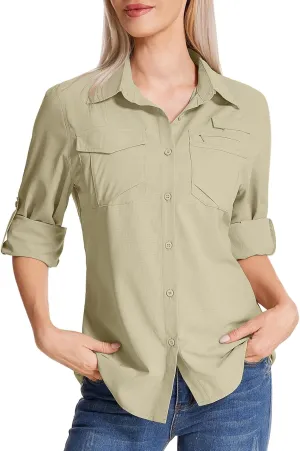 Women's UPF 50 UV Sun Protection Shirts Long Sleeve Outdoor Cool Quick Dry Safari Fishing Hiking Travel Shirts