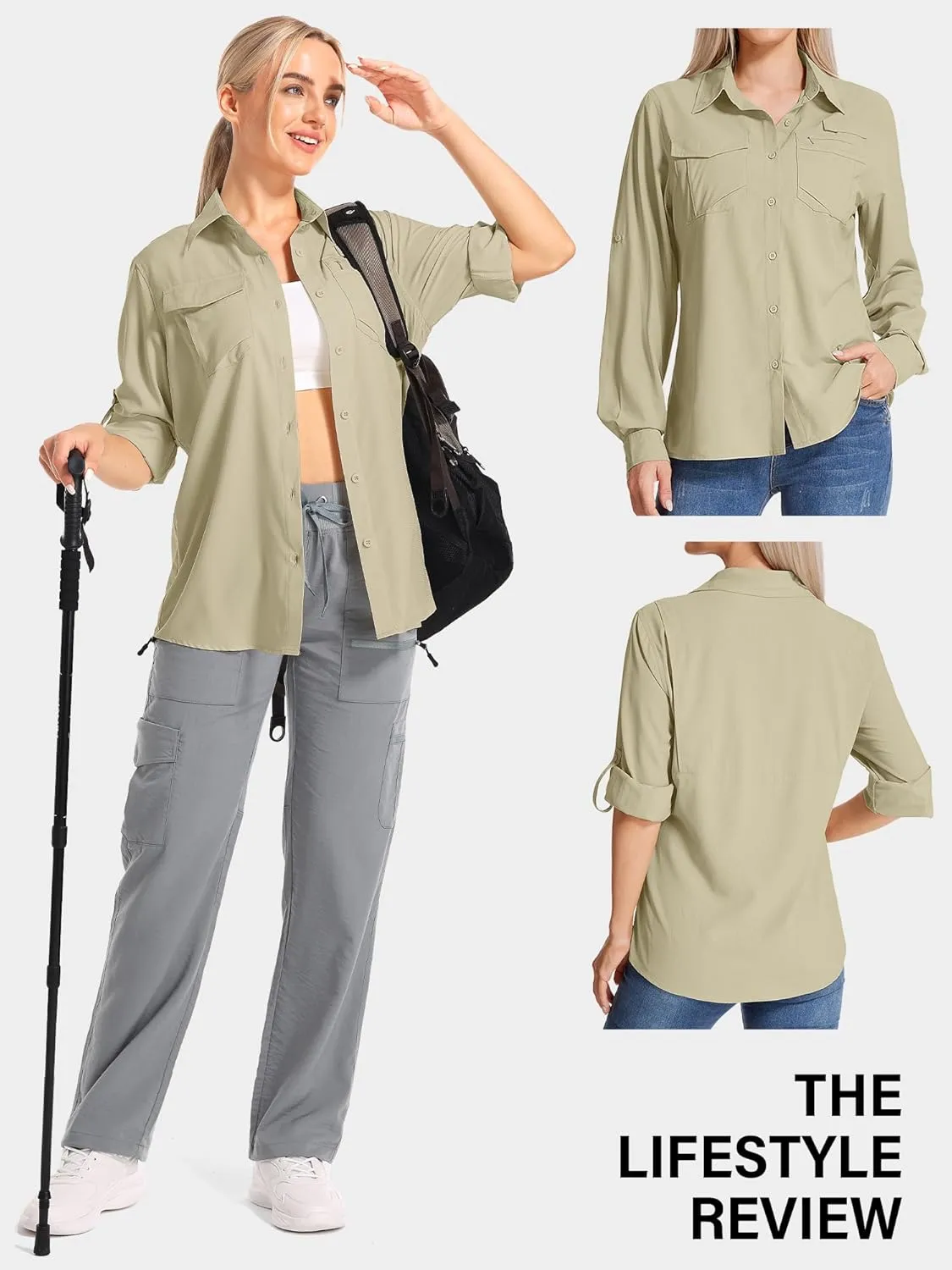 Women's UPF 50 UV Sun Protection Shirts Long Sleeve Outdoor Cool Quick Dry Safari Fishing Hiking Travel Shirts