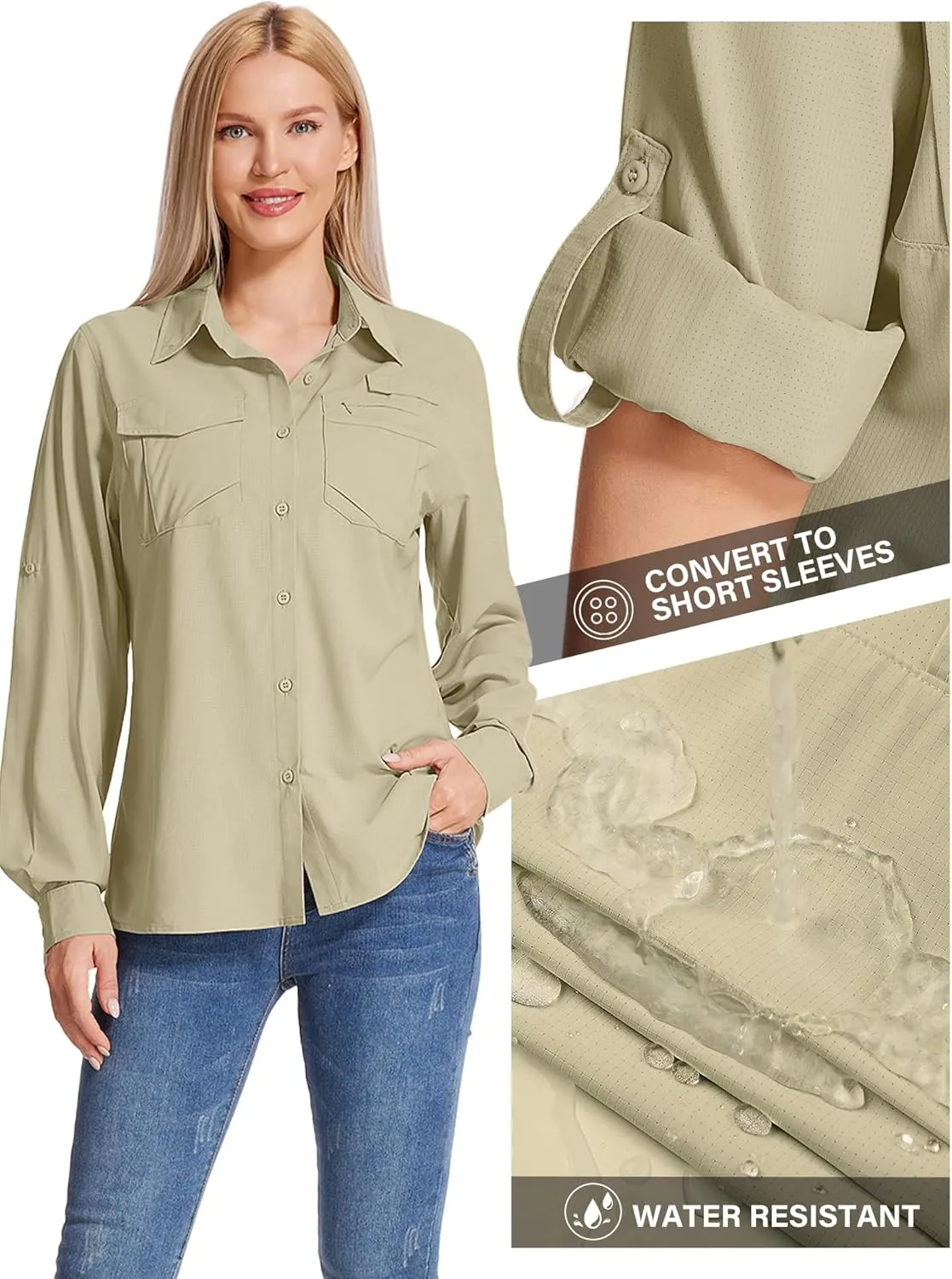 Women's UPF 50 UV Sun Protection Shirts Long Sleeve Outdoor Cool Quick Dry Safari Fishing Hiking Travel Shirts