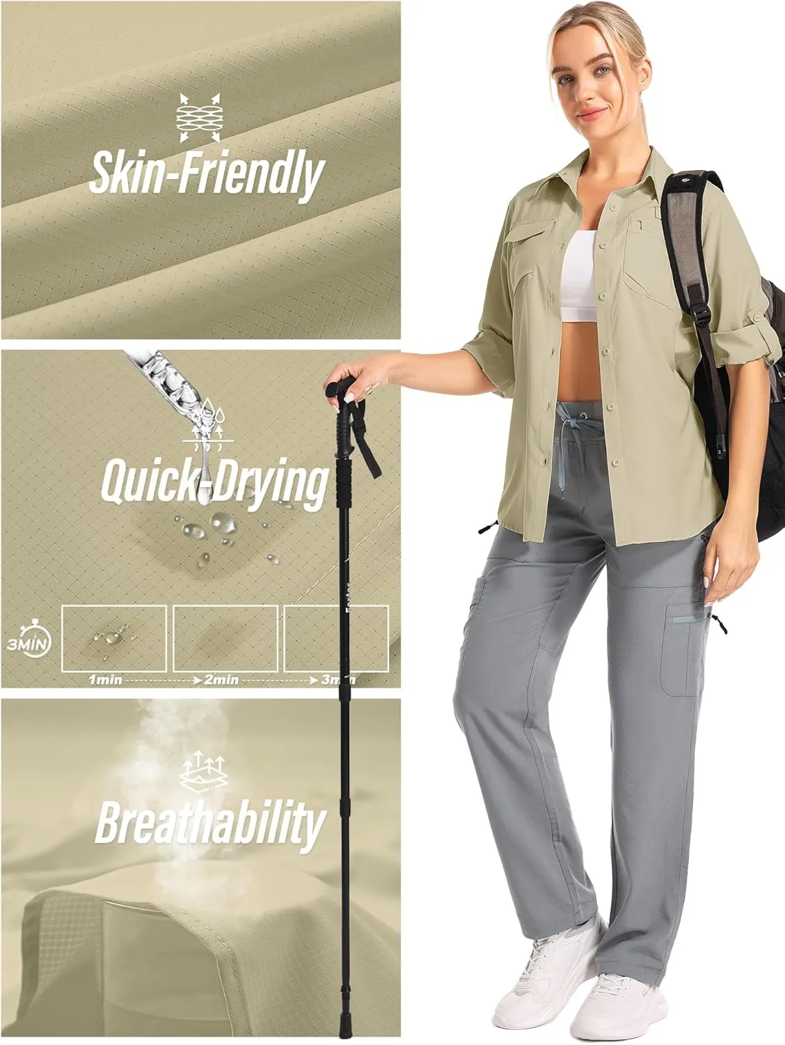 Women's UPF 50 UV Sun Protection Shirts Long Sleeve Outdoor Cool Quick Dry Safari Fishing Hiking Travel Shirts