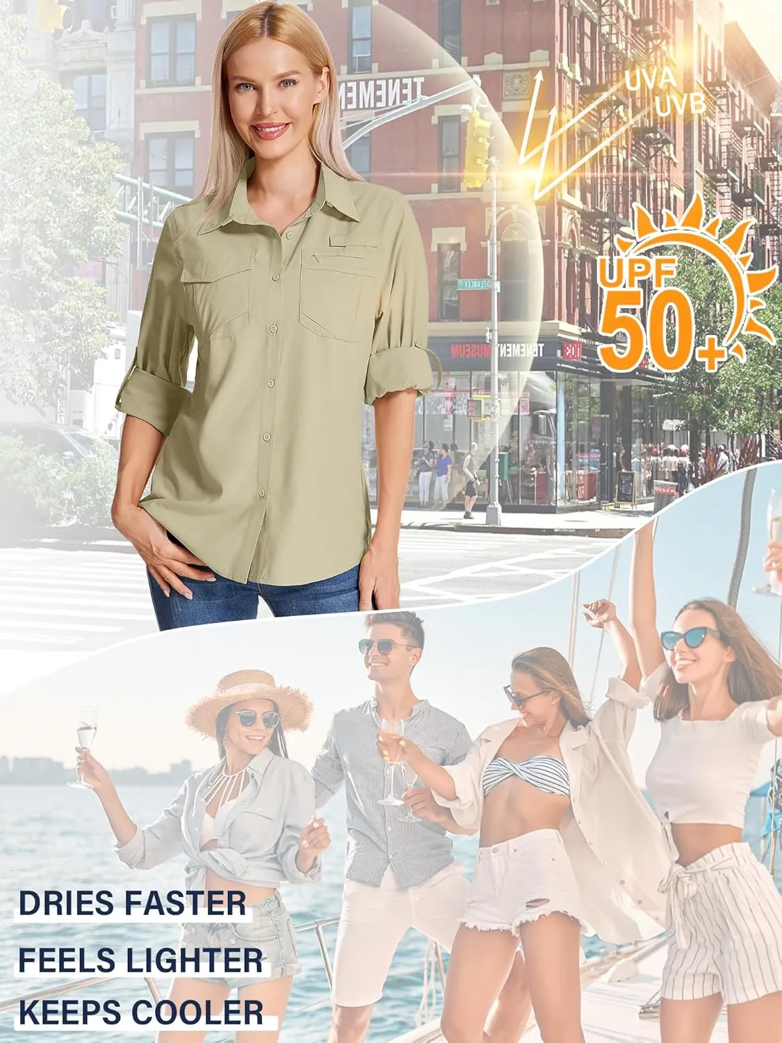 Women's UPF 50 UV Sun Protection Shirts Long Sleeve Outdoor Cool Quick Dry Safari Fishing Hiking Travel Shirts