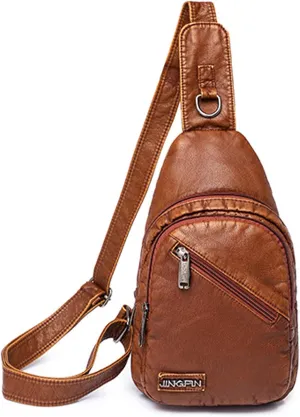 Womens's Vintage Sling Bag for Women Leather Chest Bags Crossbody Daypack Purse Shoulder Backpack Satchel Bag, Brown-1