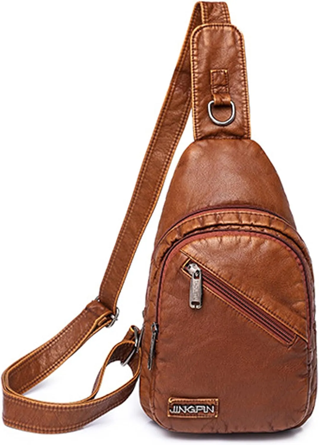 Womens's Vintage Sling Bag for Women Leather Chest Bags Crossbody Daypack Purse Shoulder Backpack Satchel Bag, Brown-1