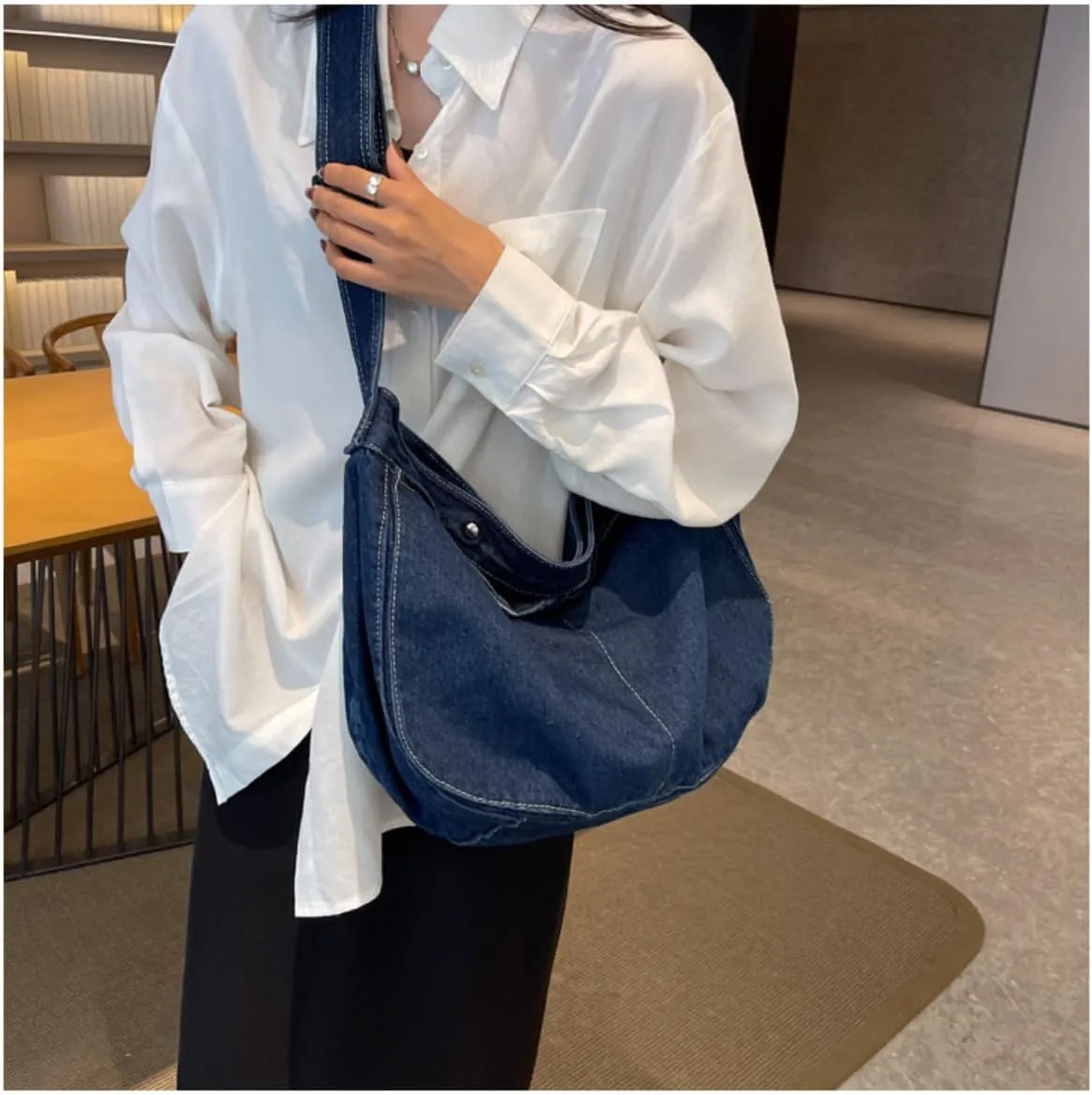 Y2K Crossbody Bag hobo Purse Lightweight Messenger Bag Denim Shoulder Bag Women's 2024 Fashion Tote Bag (Dark blue)