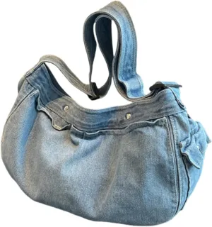 Y2K Crossbody Bag hobo Purse Lightweight Messenger Bag Denim Shoulder Bag Women's 2024 Fashion Tote Bag (Light blue)
