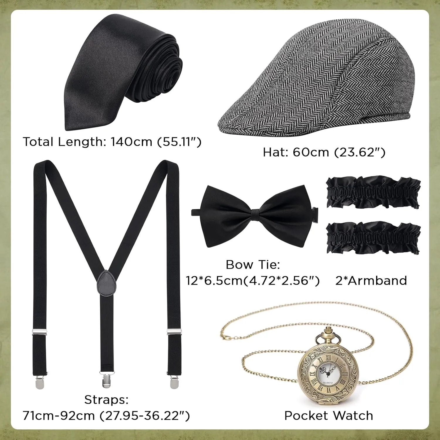 YESSA 1920s Mens Costume Gatsby Gangster Costume Accessories Set-1920s Hat Vest Pocket Watch Tie-Roaring 20s Costumes for Men