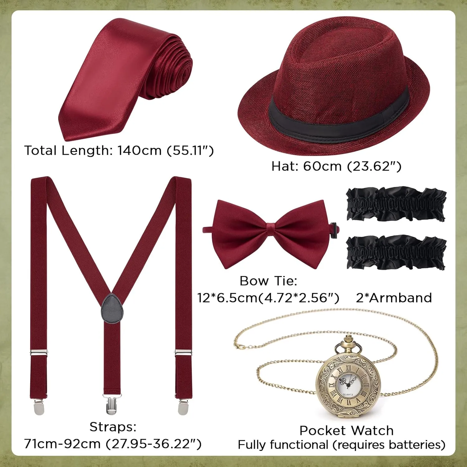 YESSA 1920s Mens Costume,Roaring 20s Costumes for Men,Gatsby Costume Men,1920s Mens Outfit Hat Vest Pocket Watch Tie