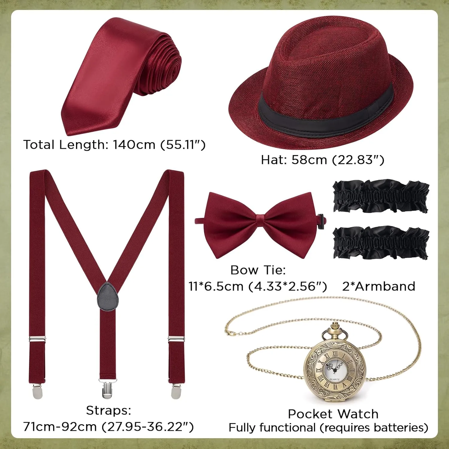 YESSA 1920s Mens Costume,Roaring 20s Costumes for Men,Gatsby Costume Men,1920s Mens Outfit Hat Vest Pocket Watch Tie
