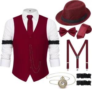 YESSA 1920s Mens Costume,Roaring 20s Costumes for Men,Gatsby Costume Men,1920s Mens Outfit Hat Vest Pocket Watch Tie
