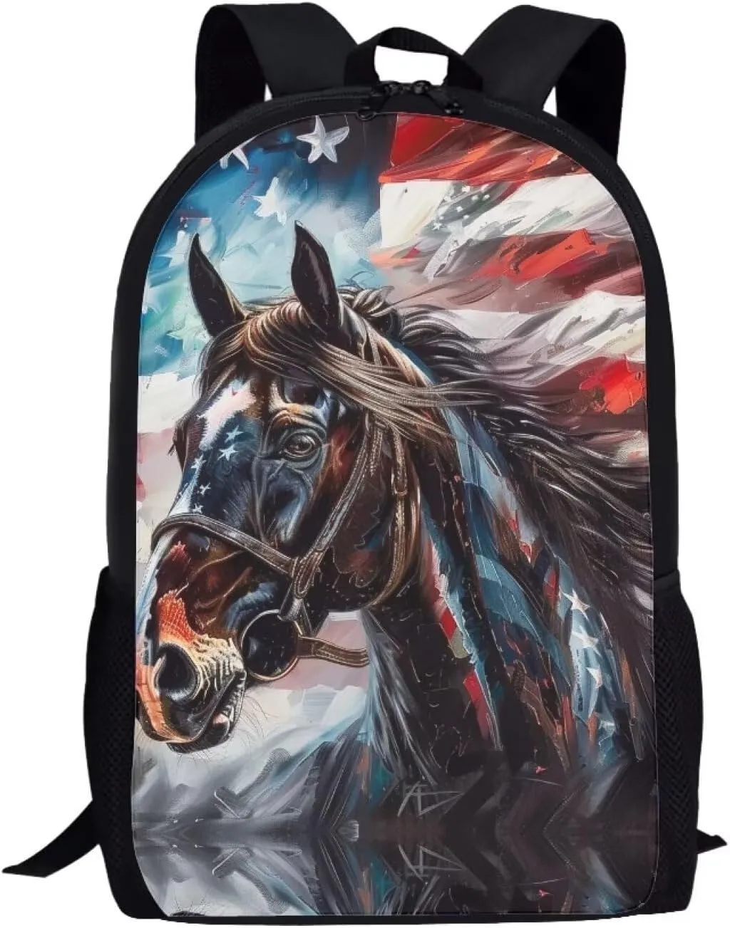 Ystardream Girls Horse Backpack for Kids School Bags for Girls 10-12 Years Old American Flag Book Bag for Girls Boys Elementary School Backpack for Office Lightweight Outdoor Travel Bag