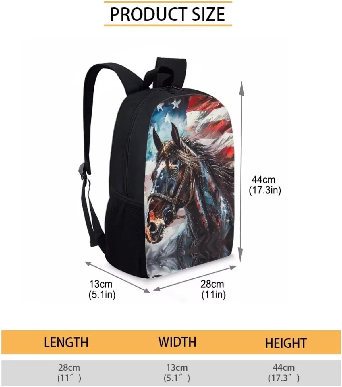 Ystardream Girls Horse Backpack for Kids School Bags for Girls 10-12 Years Old American Flag Book Bag for Girls Boys Elementary School Backpack for Office Lightweight Outdoor Travel Bag