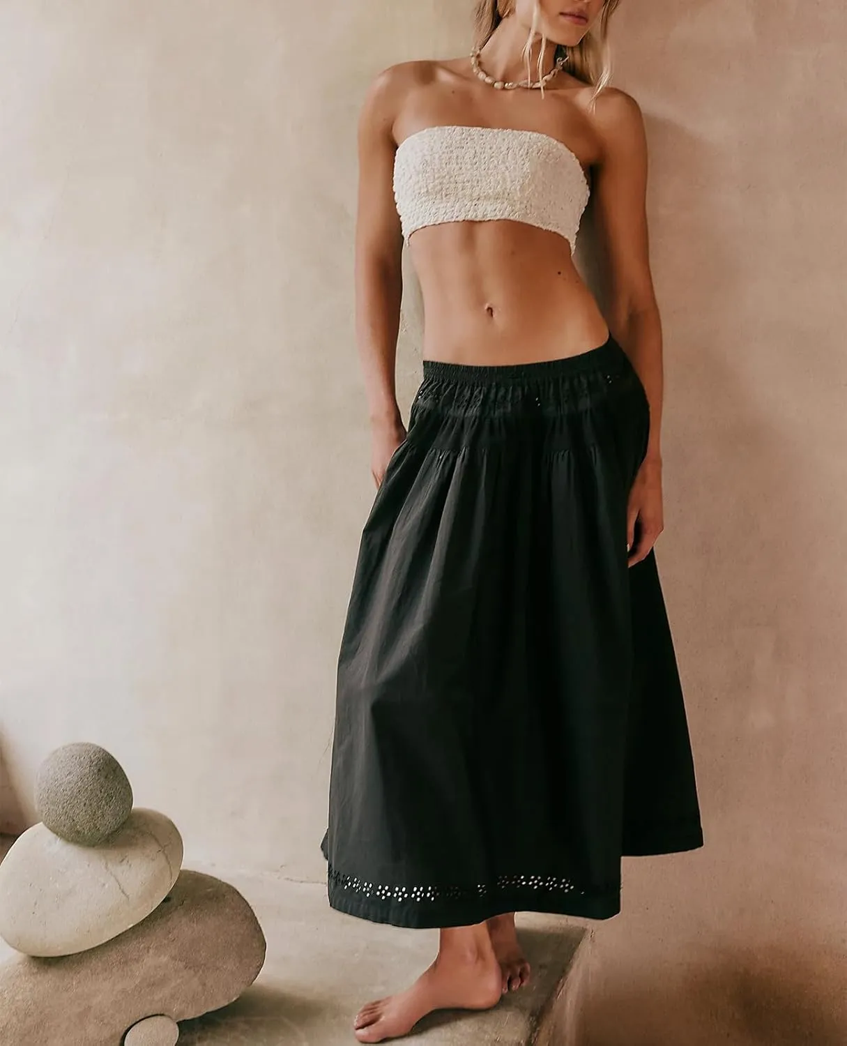 Yuemengxuan Maxi Skirt Sets for Women Y2k Summer Dresses Tie Front Tops and Long Skirts Cutout Beach 2 Piece Outfits