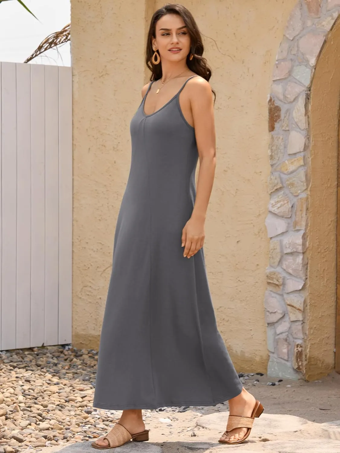 ZAFUL Women's 2025 Summer Casual A-Line Maxi Dress Sleeveless Halter Spaghetti Strip Loose Long Flowy Beach Dresses