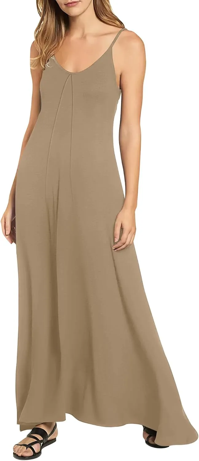 ZAFUL Women's 2025 Summer Casual A-Line Maxi Dress Sleeveless Halter Spaghetti Strip Loose Long Flowy Beach Dresses
