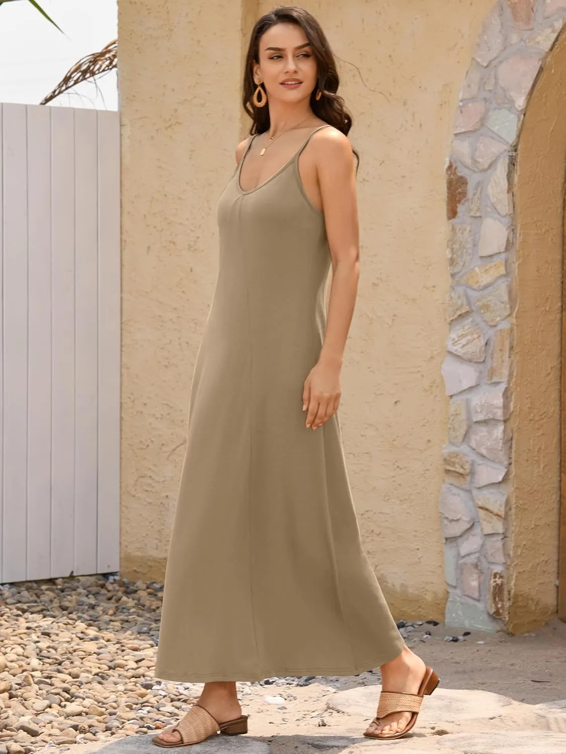 ZAFUL Women's 2025 Summer Casual A-Line Maxi Dress Sleeveless Halter Spaghetti Strip Loose Long Flowy Beach Dresses