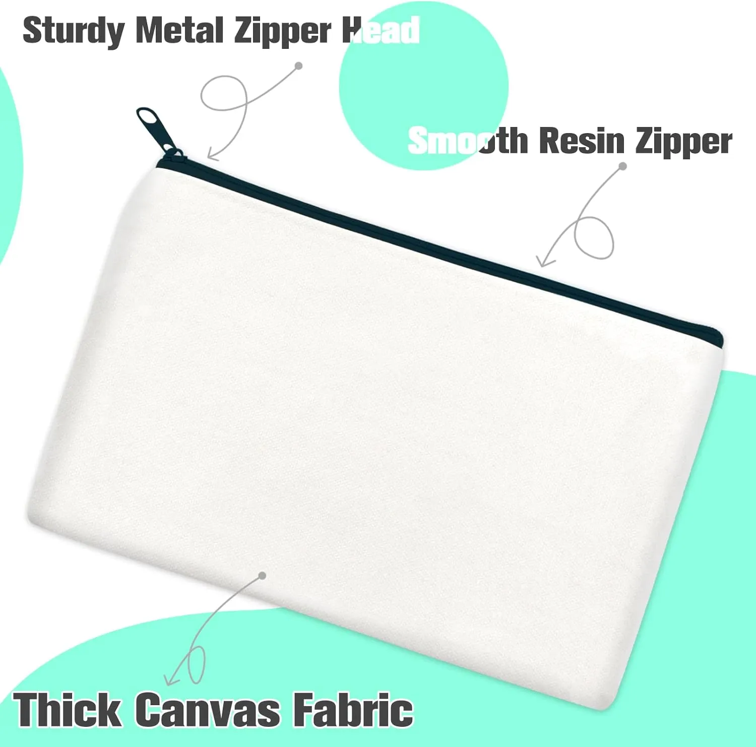 ZeeDix Canvas Pouch- Multi-purpose Cosmetic Bag with Zipper, DIY Craft Canvas Zipper Pouch Blank Makeup Bags Bulk Travel Toiletry Bag for Storage (8.3 x 5 inches)