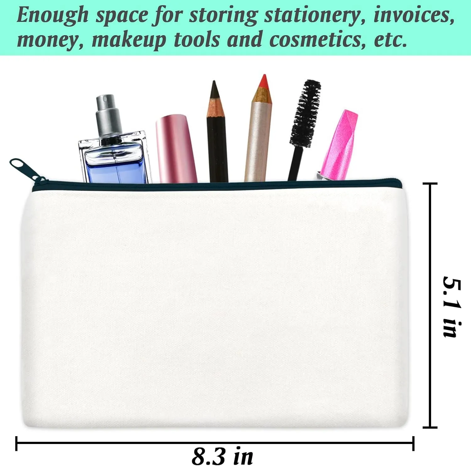 ZeeDix Canvas Pouch- Multi-purpose Cosmetic Bag with Zipper, DIY Craft Canvas Zipper Pouch Blank Makeup Bags Bulk Travel Toiletry Bag for Storage (8.3 x 5 inches)