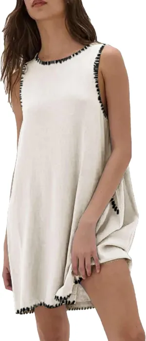 Zontroldy Summer Sleeveless Mini Dress Casual Crewneck Short Sundress Dresses with Pockets